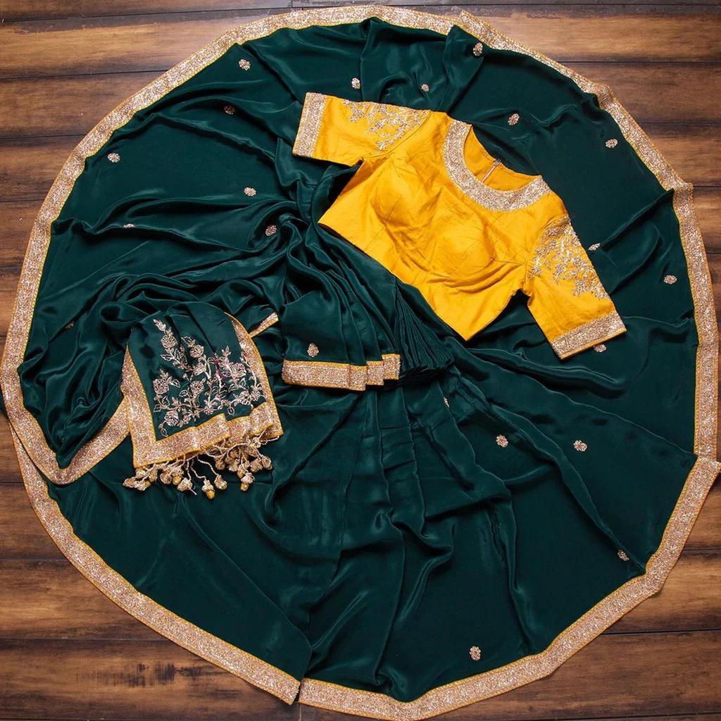 Unveiling the Enchanting Charm: A Guide to Green and Yellow Sarees 1 Green Silk saree and Yellow Blouse with Heavy Embroidery Work