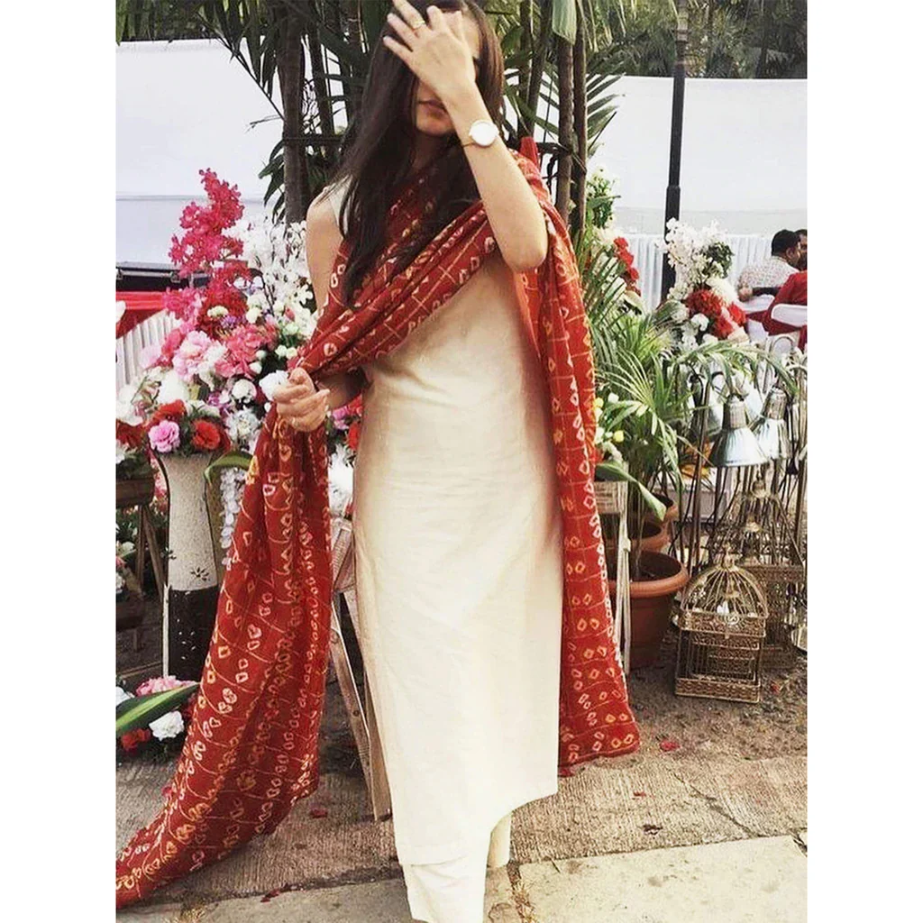 White Suit, Bright Light: The Dazzling Style of Colorful Dupattas 1 Off white Cotton Salwar Suit with Pure Bandhani Dupatta