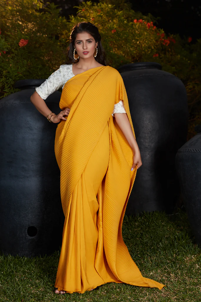 Sunshine and Elegance: Mastering the Yellow Saree with a White Blouse 1 yellow saree with white blouse
