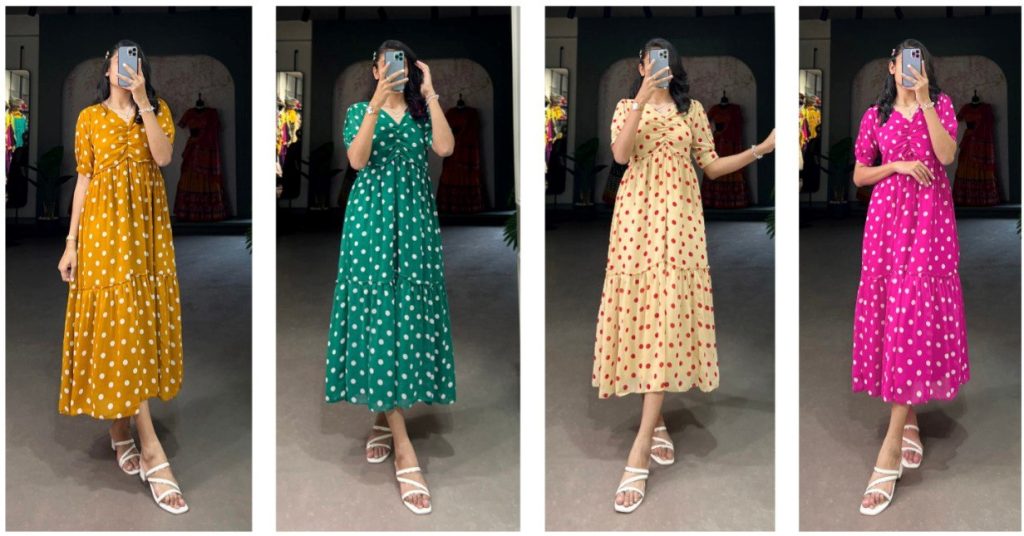 Unveiling Timeless Elegance: The Vintage Polka Dot Georgette Long Frock Collection 1 Long Frock