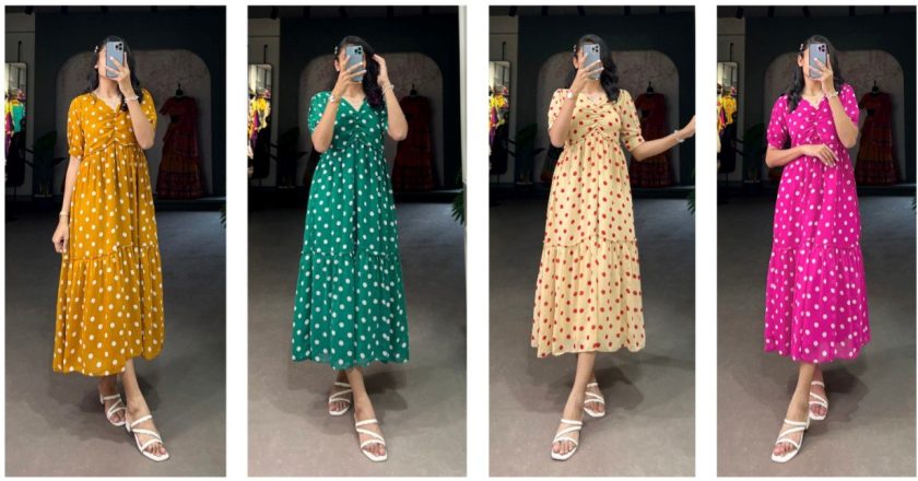 Unveiling Timeless Elegance: The Vintage Polka Dot Georgette Long Frock Collection