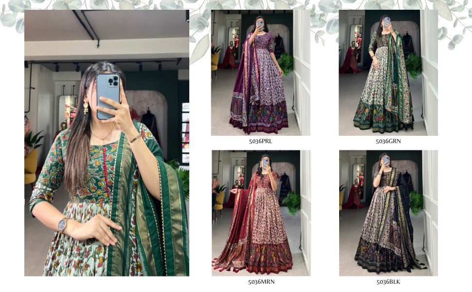 Steal the Spotlight in a Tussar Silk Gown: Floral Elegance with a Touch of Shine 1 Steal the Spotlight in a Tussar Silk Gown: Floral Elegance with a Touch of Shine