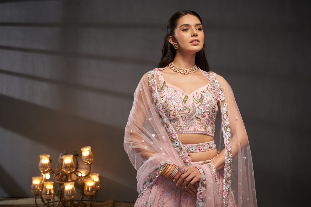 Vision in Pink: A Breathtaking Chiffon Lehenga for Your Dream Wedding 1 Pink Pure Chiffon Bridal Lehenga Choli Set with Mirror Zari & Heavy Sequin Work