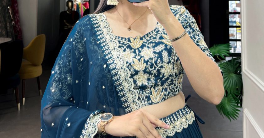 Be the Vision in Teal: A Look at the Exquisite Georgette Lehenga Choli with Banglory Blouse