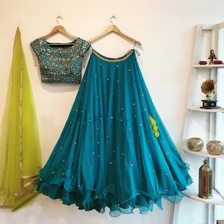 Captivate in Cool: The Enchanting Aqua Blue Lehenga with Pearl and Embroidery Work 1 Aqua Blue Lehenga with Pearl Work and Embroidery Work Blouse