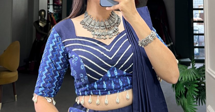 Embrace the Spirit of Navratri with Our Stunning Blue Cotton Chaniya Choli Collection