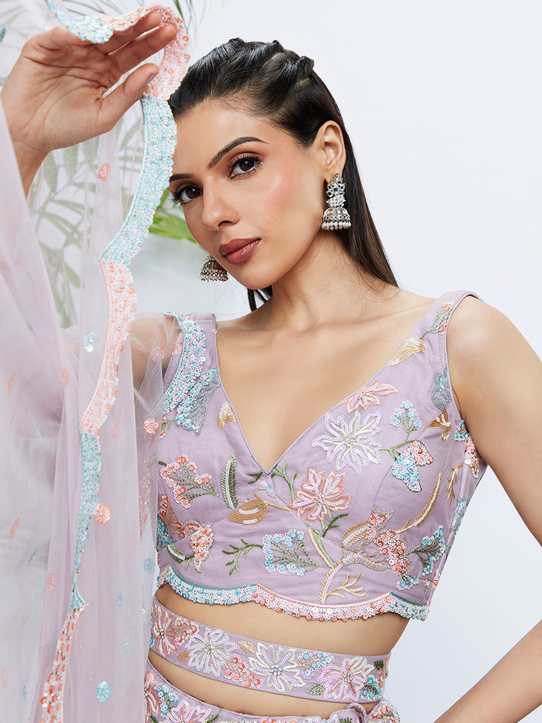 Steal the Spotlight in a Mesmerizing Mauve Sequin Lehenga Choli Set 1 Mauve Sequinned Lehenga Choli & Dupatta Set - Semi-Stitched