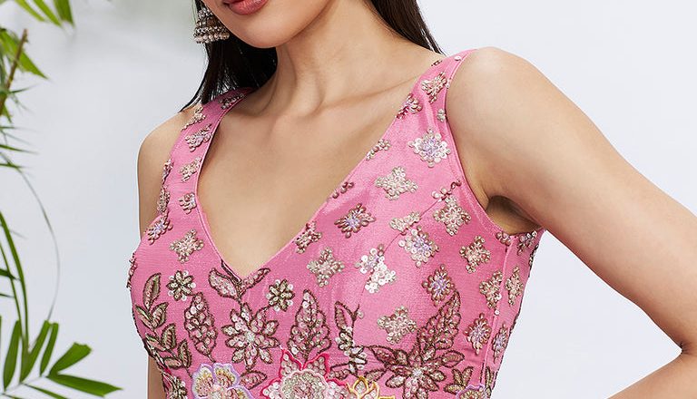 Be the Dazzling Diva: A Breathtaking Pink Chiffon Lehenga Choli Set with Sequins and Embroidery