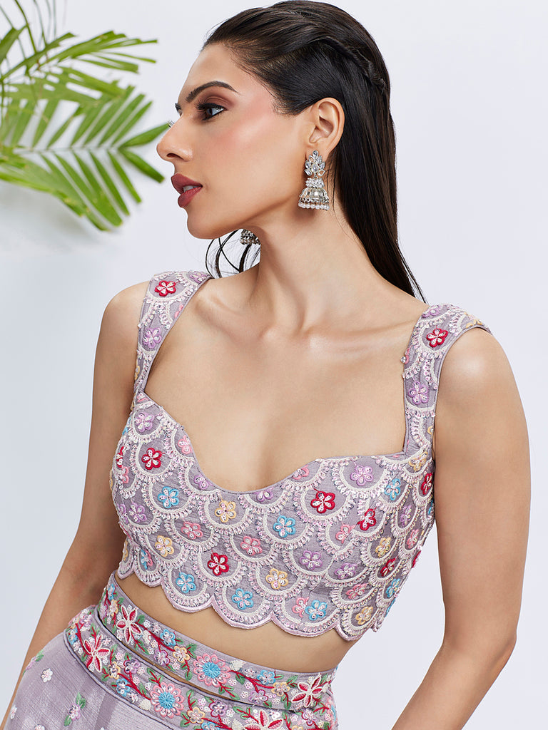 Enchanting Elegance: Rose Gold Mauve Lehenga Choli Set for Every Celebration 1 Rose Gold Mauve Chiffon Lehenga Choli Set with Sequins & Thread Embroidery