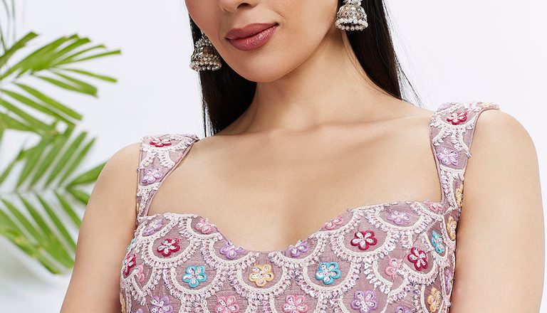 Be the Most Mesmerizing Mauve: Rose Gold Sequined Lehenga Choli Set