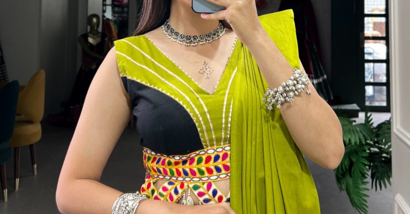Embrace Tradition with a Twist: Our Parrot Green Cotton Lehenga for Navratri 2024