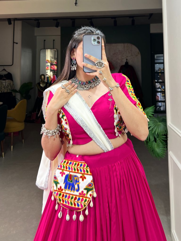 Pink Perfection: A Rayon Lehenga Choli for Navratri 1 Pink Rayon Lehenga Choli with Gamthi Embroidery for Navratri