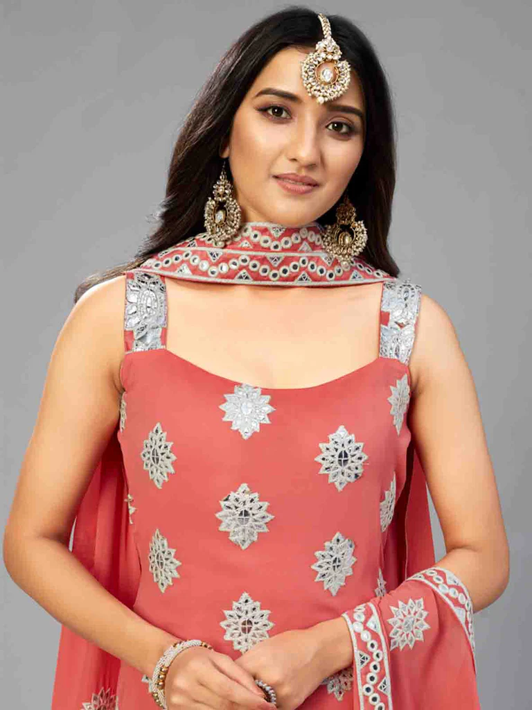 Elevate Your Style: Red Orange Semi-Stitched Kurta Set 1 Elegant Red Orange Semi Stitched Kurta Set