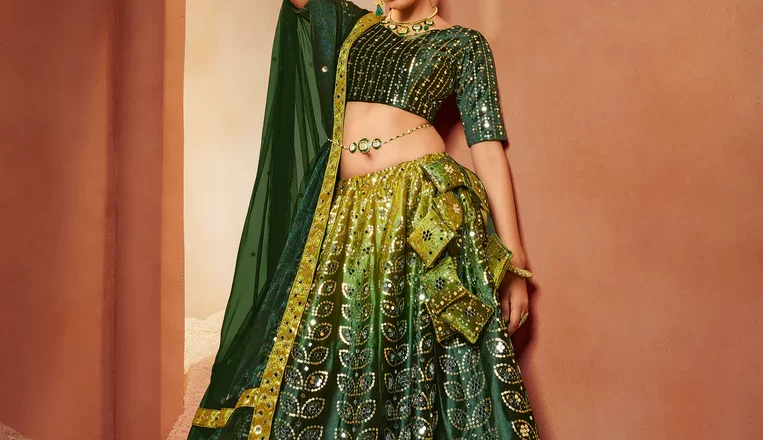 Admiring Green Velvet Lehenga Choli with Mirror & Sequence Work: The Ultimate Bridal & Party Ensemble
