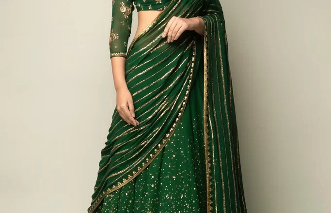 Pakistani Green Lehenga Saree in Georgette: A Perfect Blend of Tradition and Elegance