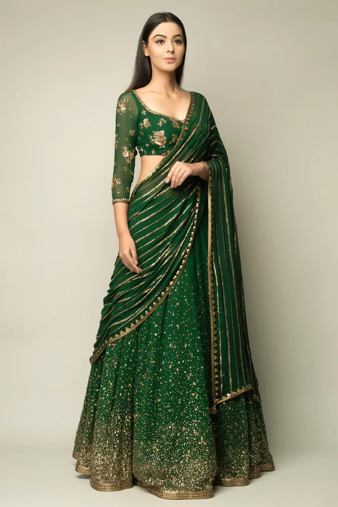 Pakistani Green Lehenga Saree in Georgette: A Perfect Blend of Tradition and Elegance 1 Lehenga saree