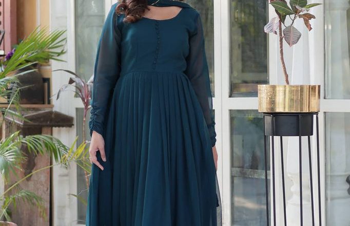 Rama Elegant Faux Blooming Embroidered Gown with Dupatta: The Perfect Ensemble for Special Occasions