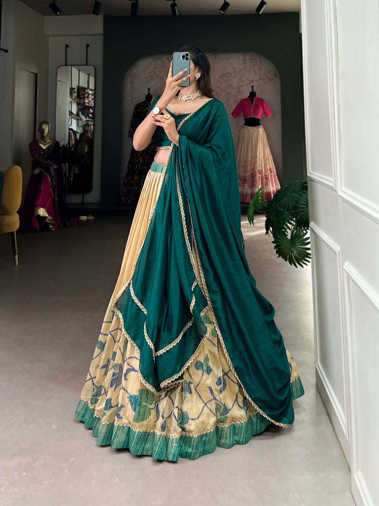 Teal Blue Exquisite Silk Lehenga Set with Lace Touch: The Perfect Ensemble for Every Celebration 1 Teal Blue Exquisite Silk Lehenga Set with Lace Touch - Stitched, Perfect for Every Celebration