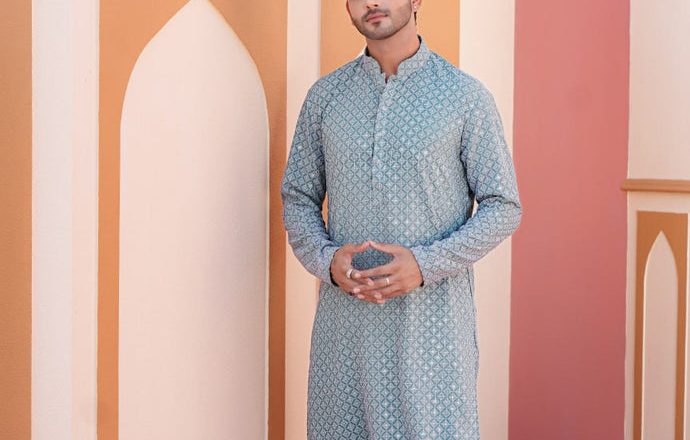 Elevate Your Style with the Aqua Green Full Stitched Men Kurta: A Perfect Blend of Elegance and Comfort