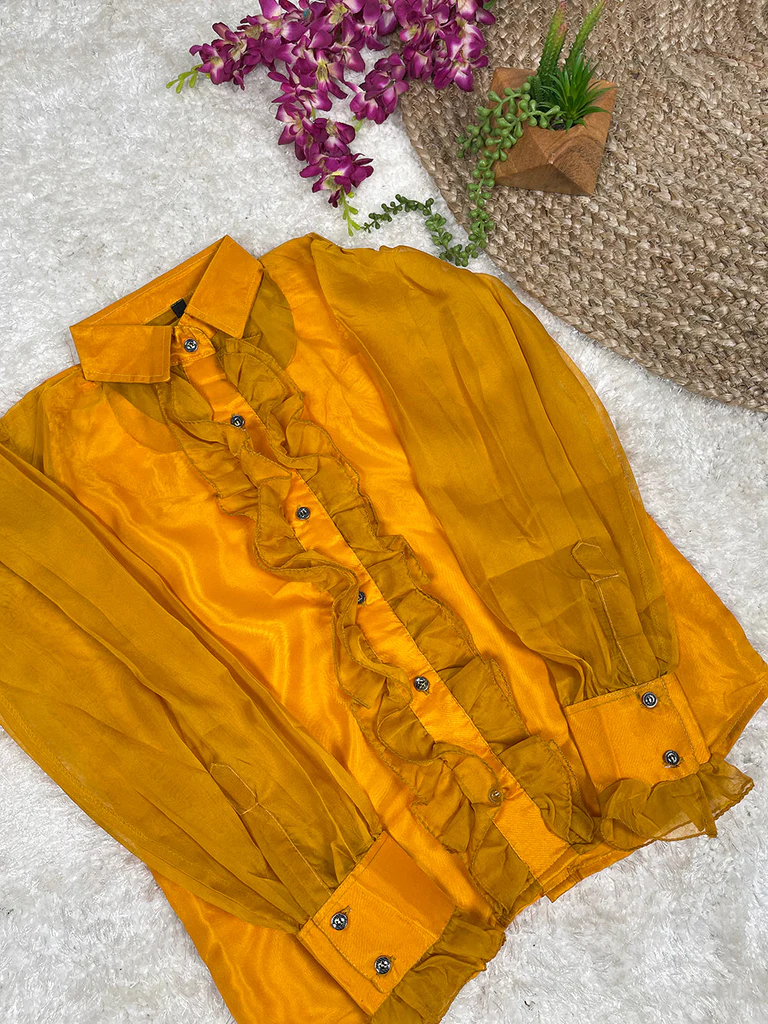 Orange Color Organza Plain Shirt: A Must-Have Fashion Staple for Girls 1 Orange Color Organza Plain Shirt