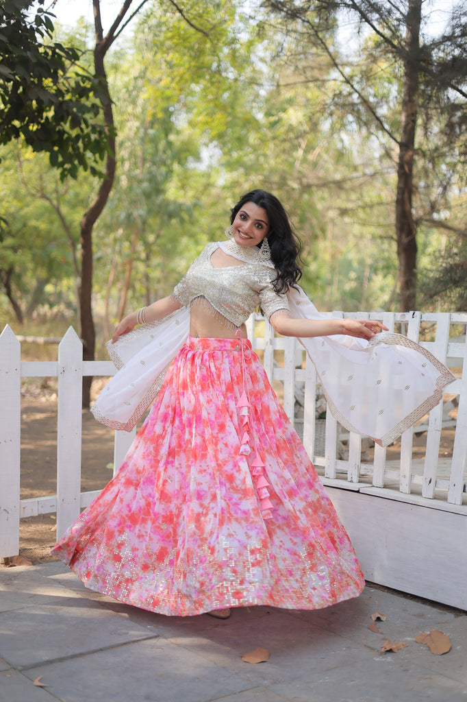 Elevate Your Ethnic Wardrobe with the Pink Digital Printed Georgette Lehenga Choli – A Perfect Blend of Tradition and Modernity 1 Pink Digital Printed Georgette Lehenga Choli