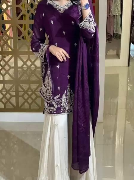 Purple Premium Designer Party Wear: Elevate Your Style with Heavy Chinon Silk Top, Palazzo & Dupatta Set 1 Purple Premium Designer Party Wear Heavy Chinon Silk Top, Palazzo & Dupatta Set